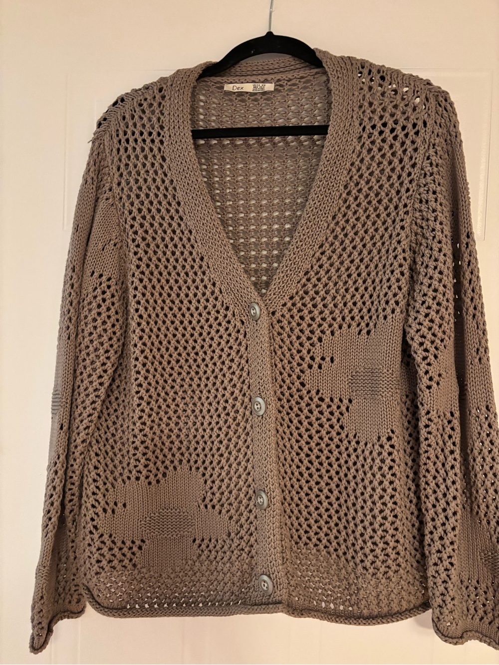Dex Taupe Open Knit Button-Up Cardigan